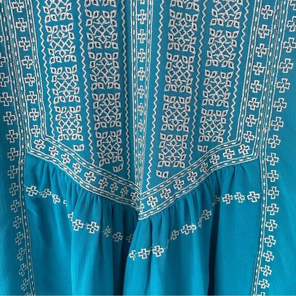Tolani Embroidered Turquoise Blue Boho Blouse size small - Picture 8 of 8